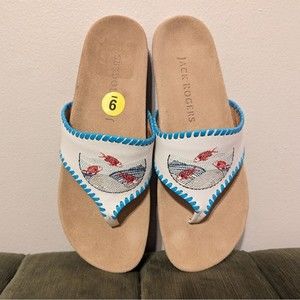NWOT Jack Rogers Leather Fish embroidered Flip Flop Sandals